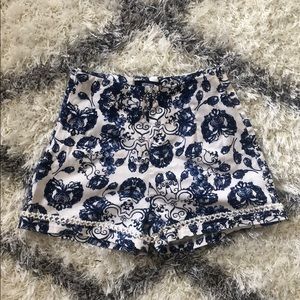Blue and white floral shorts